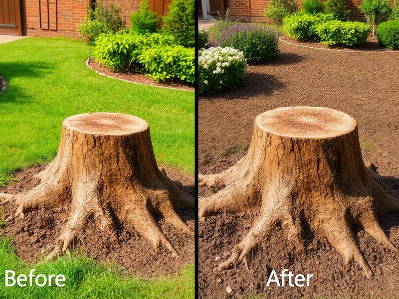 Operator using a stump grinder for tree stump removal